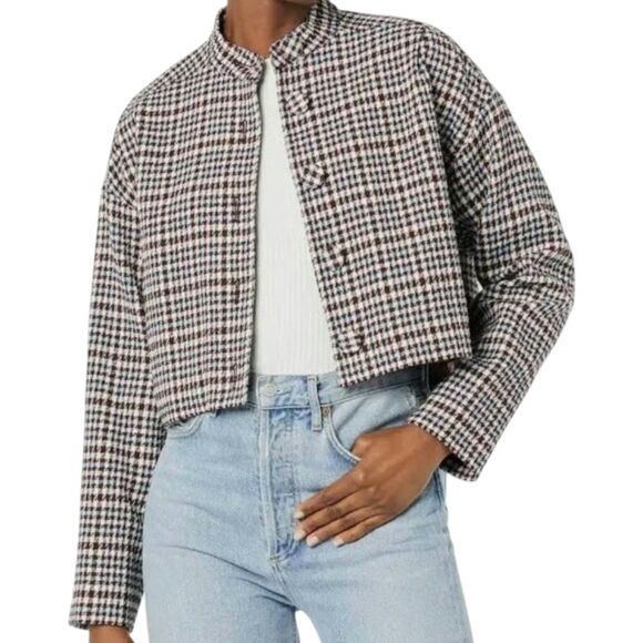 Rebecca Taylor Techy Houndstooth Jacket Womens Large Wool Blend Button Cropped - Picture 3 of 13